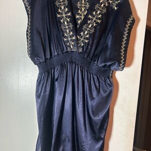 Lucca Large Navy Embroidered Preppy Mini Slit Dress
